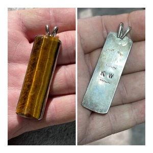 Vintage Sterling Silver Large Tiger's Eye Pendant !! Hallmarked KW Sterling !! - Picture 1 of 9