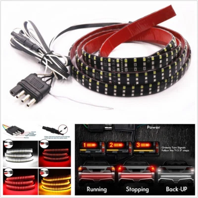 60" Triple Row LED 432SMD 3-Color Car Tailgate Turn Signal Lamp Strip Waterproof - Image 1 of 4