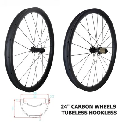 24inch BMX Folding Bike Carbon Wheels 38mm Width 25mm Depth Tubeless Hookless - Image 1 of 4