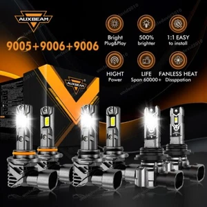 2024 AUXBEAM 9005+9006+9006 Combo 1:1 LED Headlight Fog Bulbs Kits 6500K 25000LM - Imagen 1 de 12