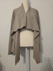 VERA WANG Simply Vera Open Cardigan XL ,Beige ,Faux Leather Sleeve Patch NWT - Picture 1 of 4