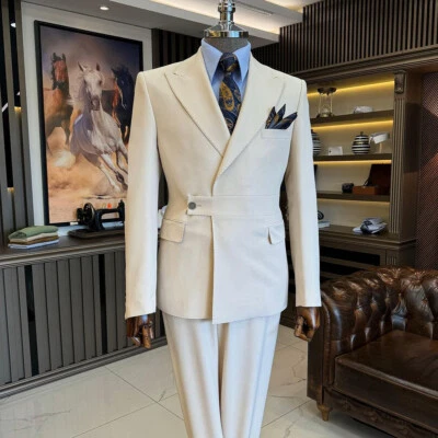 Business Men Suits Slim Fit Peak Lapel Single Breasted Formal Prom Double Vents - Image 1 of 4