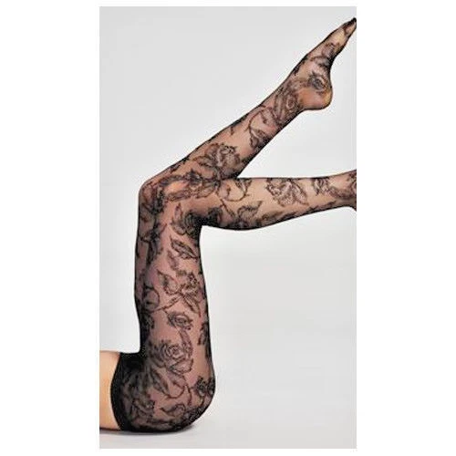 Medias Jonathan Aston negras corte KIERA terciopelo estampado rosa Foto 1 de 4