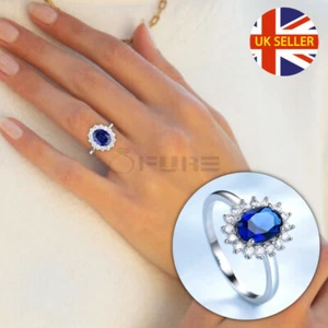 Synthetic Blue Oval AAA Crystal Royal Engagement Ring Band Size 5 (15.7mm) J1/2 - Picture 1 of 12