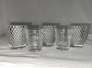 Mixed Lot of 5 Clear Glass HobNail & Plaid Design Candle Holders/Shot Glasses - Picture 1 of 9