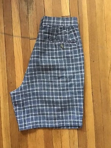 Woolrich Damengröße 6 (26) blau/weiß karierte plissierte Shorts, Leinenmischung - Bild 1 von 3