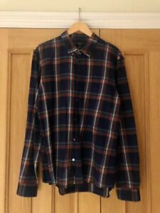 Marc by Marc Jacobs Check Mens Flannel Shirt Navy Brown XL Shrunken Fit