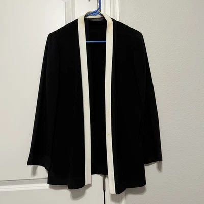 Черно-белый длинный кардиган Dana Buchanan куртка-пылесос с открытой передней частью кимоно Slinky 4 - Изображение 1 из 4