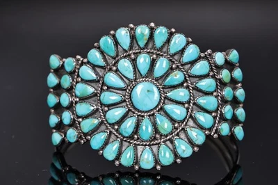 Brazalete Brazalete Nativo Americano Zuni Turquesa Plata Esterlina Firmado Foto 1 de 4