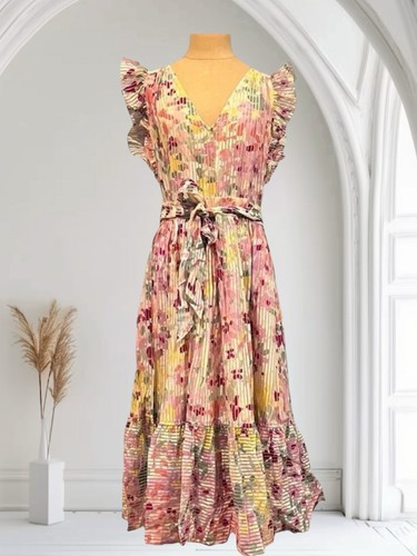 Abito Burnout Kate Spade Petali Dipinti Cintura Floreale Rosa Taglia 0