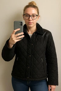 Kangol schwarze Steppjacke mit Kunstlederbesatz | Größe 12 | warmer Freizeitmantel - Bild 1 von 8