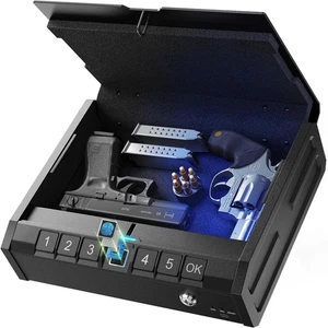 Biometric Gun Safe – Quick Access Pistol Lock Box with Interior Light & Emergenc - Picture 1 of 12