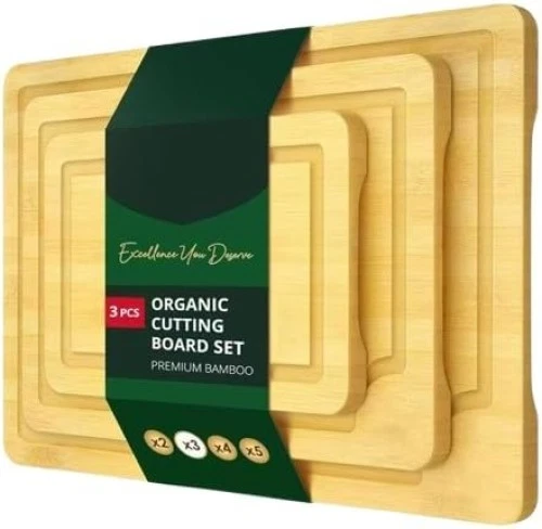 Organic Bamboo Cutting Board Set of 3, Eco-Friendly Dual-Sided Boards with Juice - Image 1 of 4
