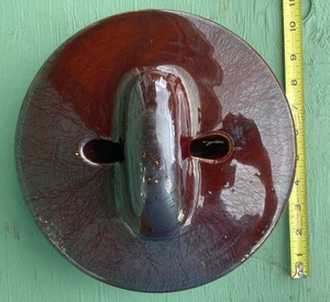 Vintage Porcelain Utility Pole Insulator Large 10” Brown Flat Round Button 9+lbs - Picture 1 of 7