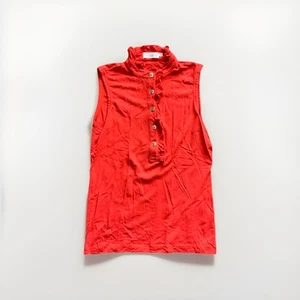 Tory Burch Red Orange Ruffle Sleeveless Polo Top Medium Polyester Blend - Picture 1 of 3