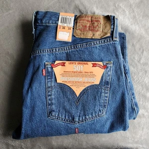 Vintage 90s Y2K Deadstock NWT Levis 501 Button Fly Denim Jeans 36x34 Mid Wash - Picture 1 of 8