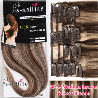 Dick Clip in Extensions HUMAN Remy Echthaar Haarverlängerung Weft 8tressen Lang - Bild 1 von 4