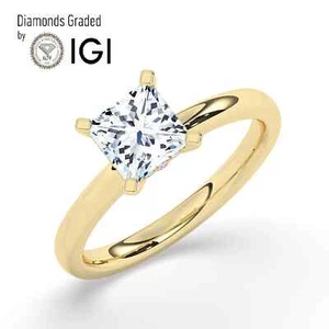 Princess Solitaire Labgrown Diamond Engagement Ring 18k Yellow Gold 1.10Ct - Picture 1 of 22