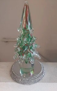 GREEN GLASS XMAS TREE 10 INCH TABLE FIGURINE - Picture 1 of 4
