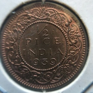 India-British 1939B 1/2 Pice BU Brilliant Uncirculated Y-49A A390 - Picture 1 of 2