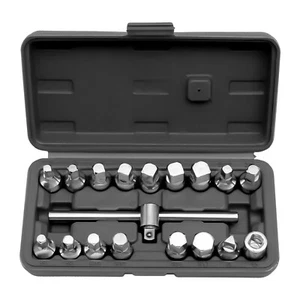 Oil Drain Pipe Plug Hexagon Square Socket Key Removal Tool Set 18Pcs 3/8''Drive - Picture 1 of 9