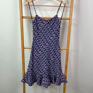 By Johnny Mini Dress Womens 6 Blue Floral Print Sleeveless Ruffle Hem Scoop Neck - Picture 1 of 11