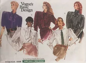 Vintage Vogue Sewing Pattern 2328 sz 8-10, 80s Blouse Shirt, collar variations - Picture 1 of 7