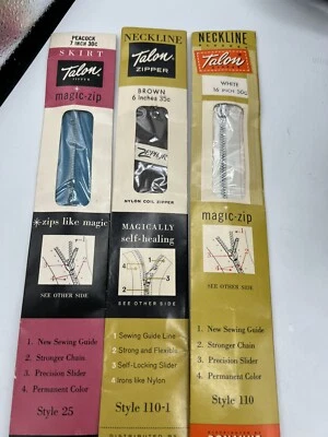 3 CREMALLERAS DE GARRA VINTAGE, pavo real, marrón y blanco "NOS" Foto 1 de 3