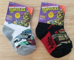 Teenage Mutant Ninja Turtles 2 Pair Boy's Sock Sz 4-5.5 Shoe Sz 1-5 Leo & Raph - Picture 1 of 3