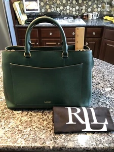 LAUREN RALPH LAUREN Marcy Leather Handbag Hunter Green w/Original LRL Dust Bag - Picture 1 of 8