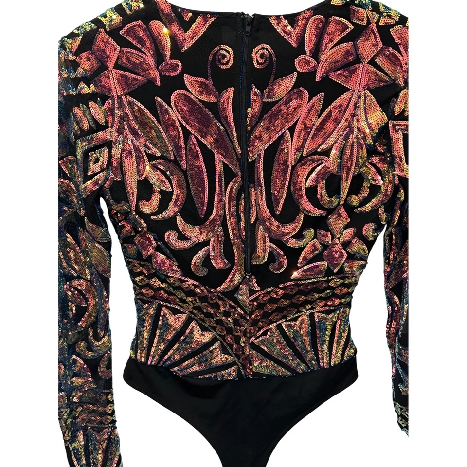 Akira Sequin Bodysuit Long Sleeve Festival Party Rave Clubwear - Image 1 of 4