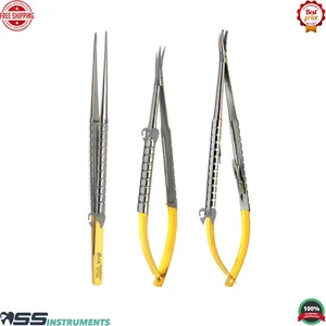 CASTROVIEJO Needle Holder Curved Micro Scissor TC Tissue Forceps Dental Eye KIT - Picture 1 of 6