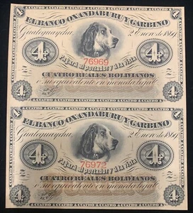 ARGENTINIEN ungeschnittenes Paar 4 Reales Bolivianos 1869 knackig, hochwertig! 949747-1 - Bild 1 von 2