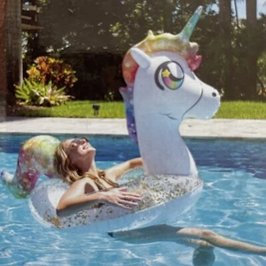 Poolcandy "Glitter" Unicorn JUMBO Beach/Pool Tube! Glamorize Your Pool Summer! - Picture 1 of 4
