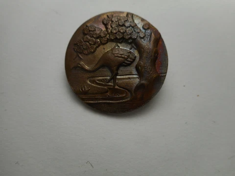 Water Bird Under a Tree w/ River Maybe Crane or Egret Vintage Button 1" Cover