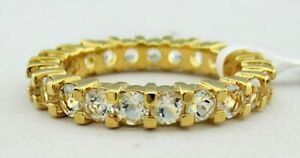 GENUINE 3.42 Cts WHITE SAPPHIRE  ETERNITY RING .925 Silver (yellow) - Nw Tag