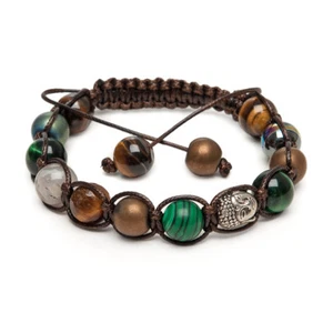 Shamballa Gemstone Bracelet Brown Buddha Malachite Labradorite Green Tigers Eye - Picture 1 of 10