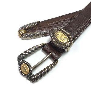 Vtg Brighton Brown Leather Belt Museum Collection Womens M  Sphinx Pegasus Coins