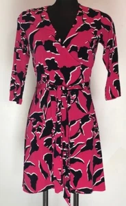 Leota New York Wrap Mini Dress Coral Black Shadow Floral Print USA Medium M - Picture 1 of 11