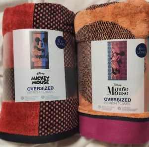 Disney Minnie n Mickey Couples Oversized 36x72 Beach Towel Set of 2 Big One NWT - Picture 1 of 7