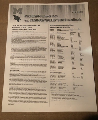 2019 Michigan Wolverines Basketball Juwan Howard 1st Game Program + Ticket Stub Cover