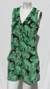 WHITE HOUSE BLACK MARKET US XS S Palm Leaf Stretch Ruffle Wrap Shorts Romper EUC - Picture 1 of 6
