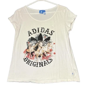 Adidas Originals T-Shirt Womens Size Medium White Graphic Print Horse Scoop Neck - Picture 1 of 14