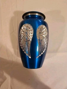 Etched Angel Wings Large Blue Adult Cremation Urn NIB FREE SHIPPING! - Bild 1 von 2