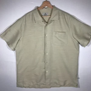 Solitude Men's Large Beige Linen Blend Button Up Loop Collar Short Sleeve Shirt - Picture 1 of 8