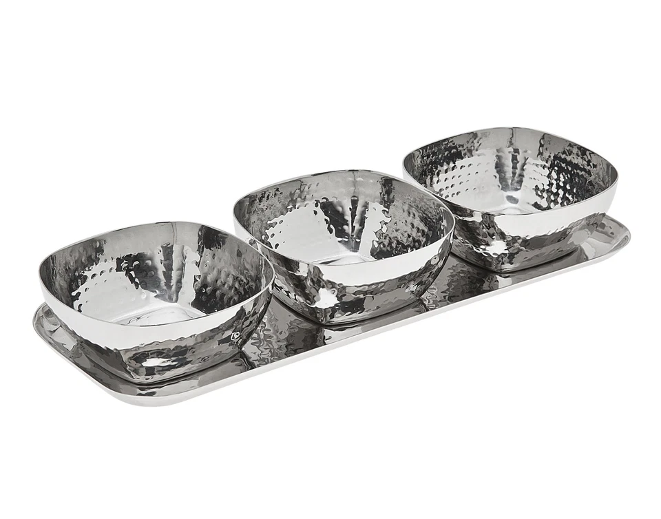 Hammered Tray & 3 Small Bowls - Image 1 of 1
