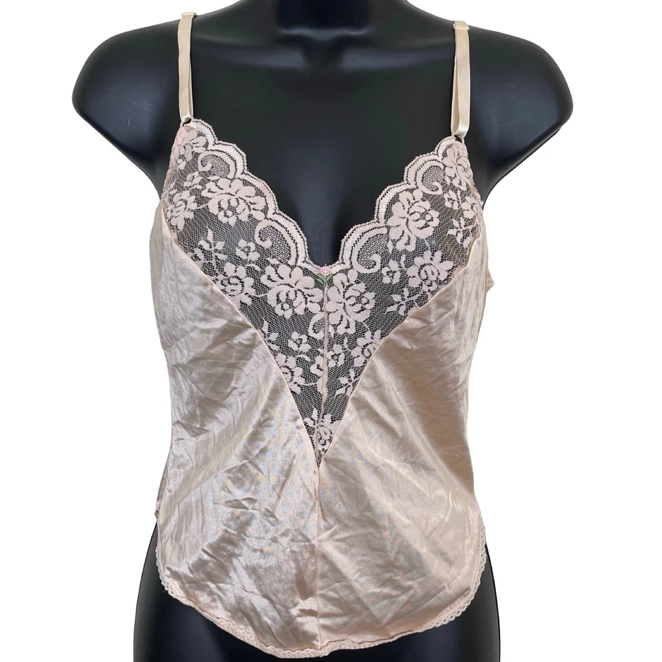 Camiseta sin mangas vintage Maidenform Chantilly encaje satinado camisola rosa talla 34 75 Foto 1 de 4