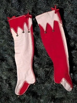 Meias antigas vermelhas e brancas com sinos - Imagem 1 de 4