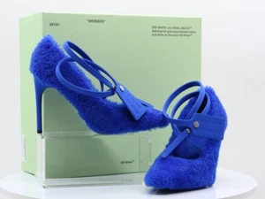 OFF WHITE C/O VIRGIL ABLOH LADIES SHEARLING BLUE ZIP TIE HEELS RRP Â£950 C
