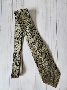 Burma Bibas Silk Mens Neck Tie Gold Paisley Black 58" Designer Classic - Picture 1 of 5